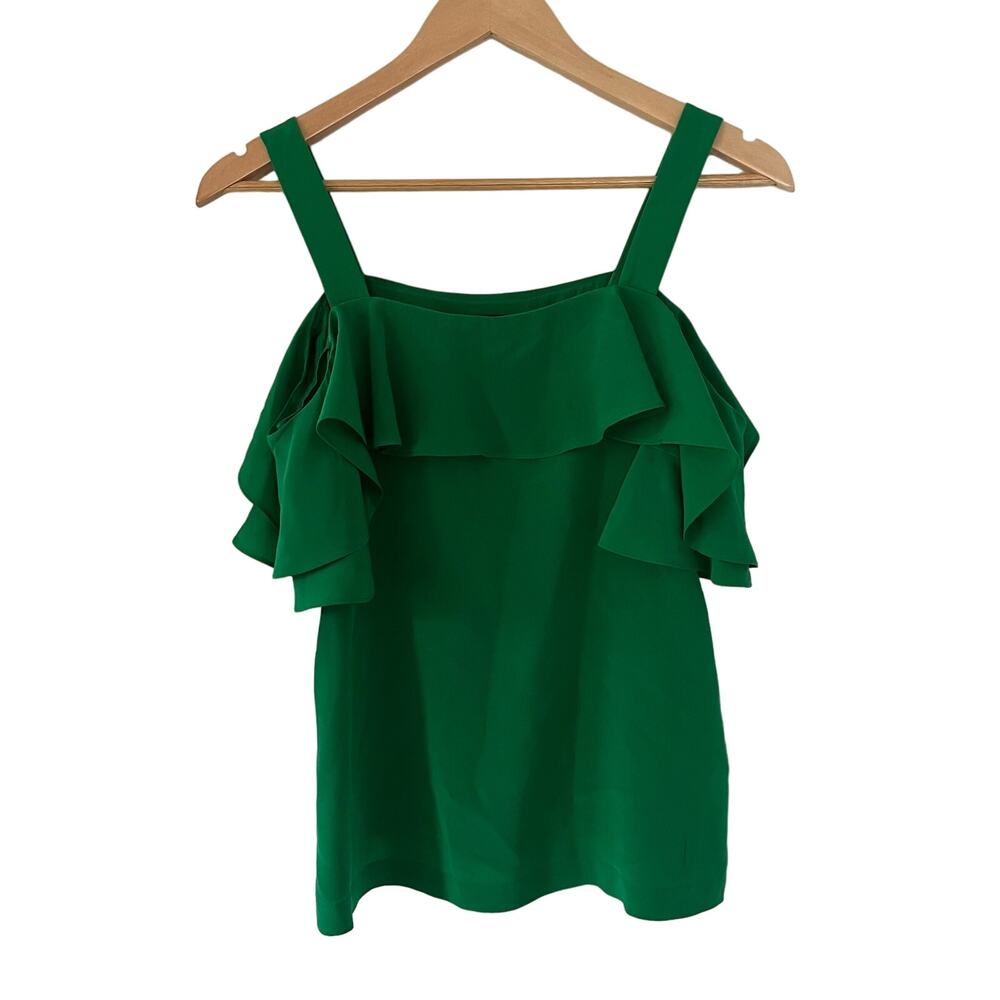 J. Crew 100% Silk Cold Shoulder Kelly Green Top Women's Size 0